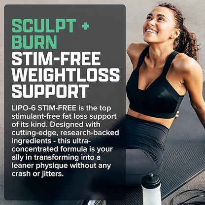 Nutrex Research LIPO SIX Stim-Free Metabolism & Appetite Support Supplement – Reduce Hunger | Non-Stimulant Weight Management Supplement for Women and Men – 60 Servings