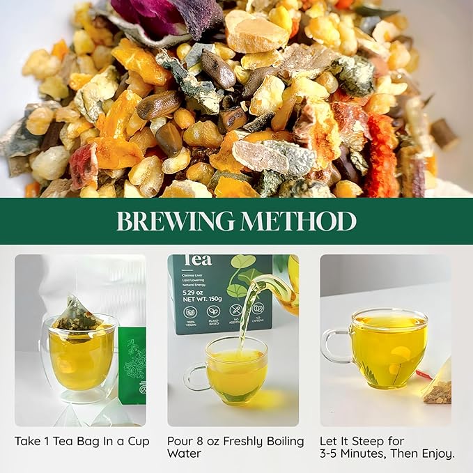 Verltracha Oil Reducing Tea for Liver, 30 Tea Bags, Oil Herbal Tea with Winter Melon & Lotus Leaves, 10 Natural Ingredients Support Liver Health and Flat Tummy, 5.29 oz