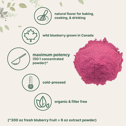 Organic Blueberry Extract Powder, 10oz | 100% Natural Fruit Powder | Freeze-Dried Wild Blueberries Source | No Sugar & Additives | Great Flavor for Drinks, Smoothie, & Beverages | Non-GMO & Vegan