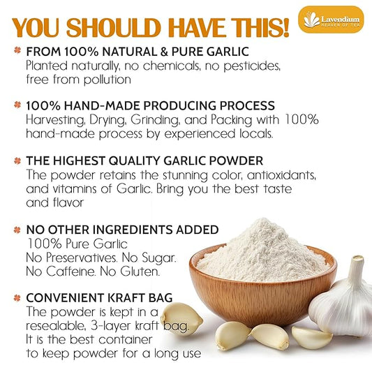 Lavendium, Premium 25oz Garlic Powder, 100% Natural and Pure from Garlic, Rich Flavor, Perfect for Cooking & Seasoning, No Additives, No Gluten, No Sugar, Vegan