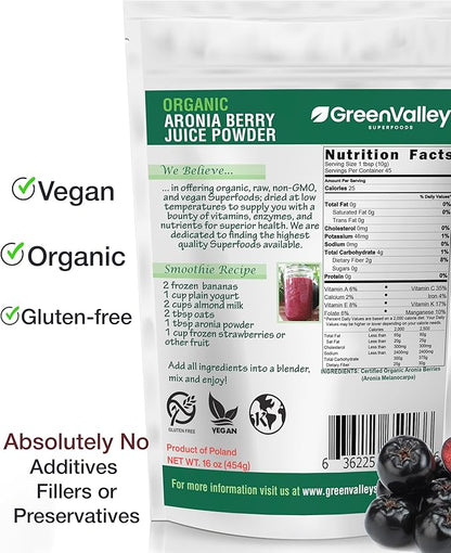 Green Valley Superfoods Organic Aronia Berry 4:1 Extract Chokeberry Powder (4 Ounce)