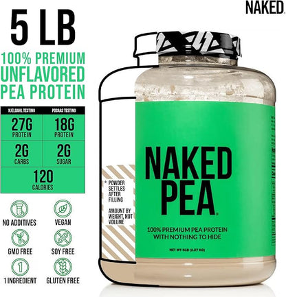NAKED Pea - 5LB 100% Pea Protein Powder from North American Farms - Unflavored Vegan Pea Protein Isolate - Plant Protein Powder, Easy to Digest - 76 Servings