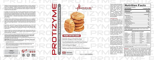 Metabolic Nutrition, Protizyme, 100% Whey Protein Powder, High Protein, Low Carb, Low Fat Whey Protein, Digestive Enzymes, 24 Essential Vitamins and Minerals, 4 Pound (52 ser)