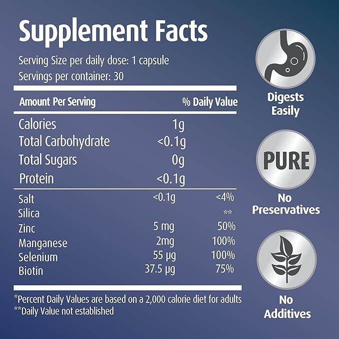 Hübner Original Silicea Gel One a Day Capsules for Hair, Skin, Nails, and Connective Tissue, Pure Colloidal Silica Gel Formula, No Additives or Preservatives, 30 Servings