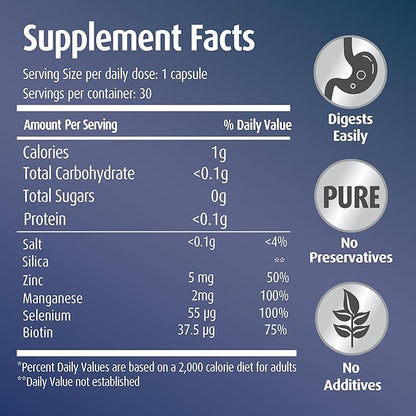 Hübner Original Silicea Gel One a Day Capsules for Hair, Skin, Nails, and Connective Tissue, Pure Colloidal Silica Gel Formula, No Additives or Preservatives, 30 Servings