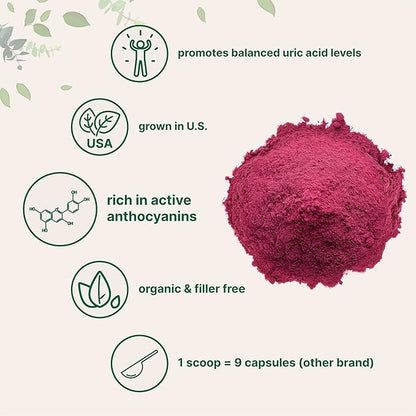 Organic Tart Cherry powder, 4oz | 100% Natural Fruit Powder | US Grown Tart Cherries Source | No Sugar & Additives | Great Flavor for Drinks, Smoothie, & Beverages | Non-GMO & Vegan Friendly