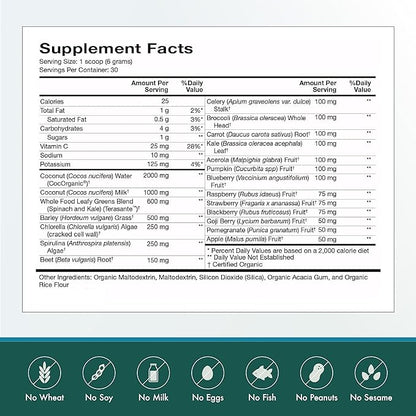 Natura Health Products N-liven Supplement - Organic Superfood Greens Powder Drink - Including Spirulina & Chlorophyll - Premier Blend of Barley Grass, Kale, Spinach, Goji Berry, Raspberry (180 Grams)
