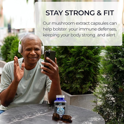 Mushroom Power Complex 10-in-1 W/Cordyceps, Reishi, Shiitake & Lions Mane, Nootropic Dietary Supplement for Gut Microbiome, Focus, Energy & Vitality - 120 Capsules Pack of 2
