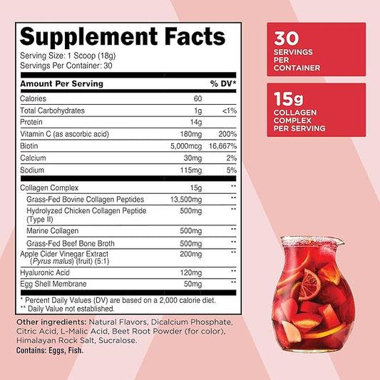 TransformHQ Beauty Collagen (30 Servings) Fruit Punch - Hair, Skin, & Nails Formula