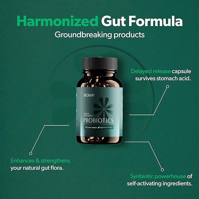BIOMA Probiotics - Digestive Health Probiotic - Gut Support for Men & Women with Xylooligosaccharides, Tributyrin & Bifidobacterium - Vegan & Gluten Free - 60 Delayed-Release Capsules (30-Day Supply)