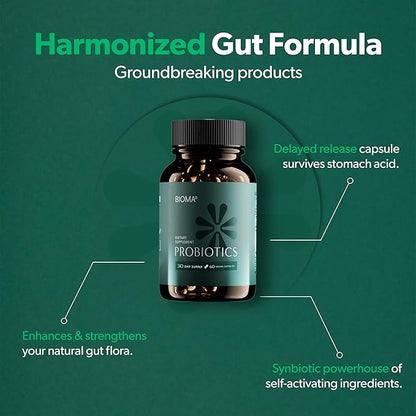 BIOMA Probiotics - Digestive Health Probiotic - Gut Support for Men & Women with Xylooligosaccharides, Tributyrin & Bifidobacterium - Vegan & Gluten Free - 60 Delayed-Release Capsules (30-Day Supply)