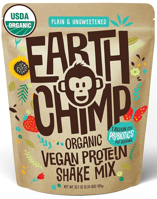 Organic Vegan Protein Powder - with Probiotics - Non GMO, Dairy Free, Non Whey, Plant Based Protein Powder for Women and Men, Gluten Free - 26 Servings 32 Oz (Plain & Unsweetened)