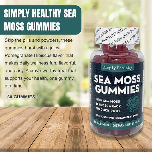 Premium Sea Moss Gummies, Irish Sea Moss Supplement with Bladderwrack and Burdock Root, Vegan Support Detox Gummies, Plant-Based Wellness, for Gut Health, Superfood 60ct