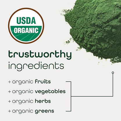 Zena Nutrition Organic Super Greens Powder, 70+ Superfoods, 0 Sugar, 3G Fiber, Spirulina, Chlorella, Antioxidants, Prebiotics/Probiotics, Digestive Enzymes, Mango, 30 Drink Mix Packets