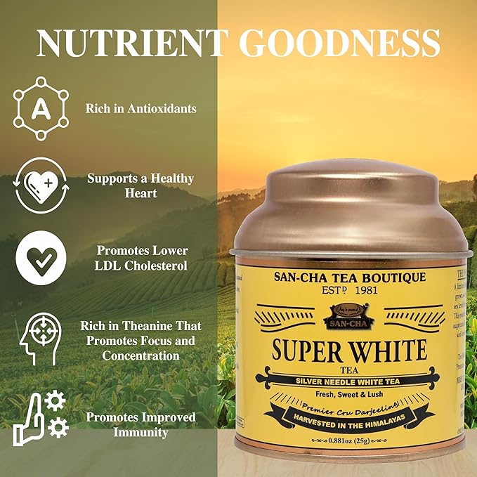 Sancha Tea Boutique Super White Tea | Silver Needle White Tea | 25g Loose Leaves from Darjeeling | Rich in Antioxidants | Sweet & Delicate Luxury Tea