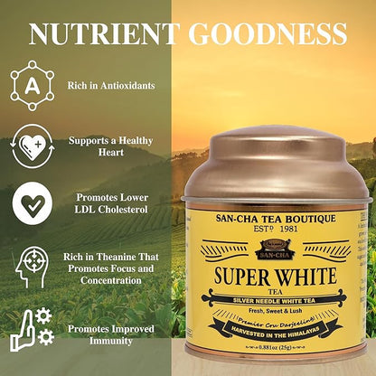 Sancha Tea Boutique Super White Tea | Silver Needle White Tea | 25g Loose Leaves from Darjeeling | Rich in Antioxidants | Sweet & Delicate Luxury Tea