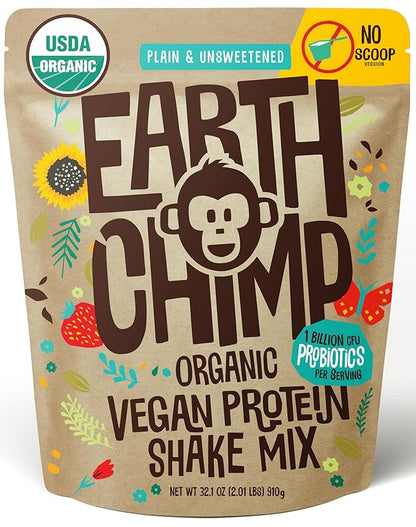 Organic Vegan Protein Powder - with Probiotics - Non GMO, Dairy Free, Non Whey, Plant Based Protein Powder for Women and Men, Gluten Free - 26 Servings 32 Oz (Plain & Unsweetened) No Scoop