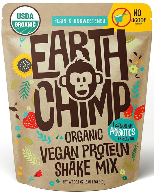 Organic Vegan Protein Powder - with Probiotics - Non GMO, Dairy Free, Non Whey, Plant Based Protein Powder for Women and Men, Gluten Free - 26 Servings 32 Oz (Plain & Unsweetened) No Scoop