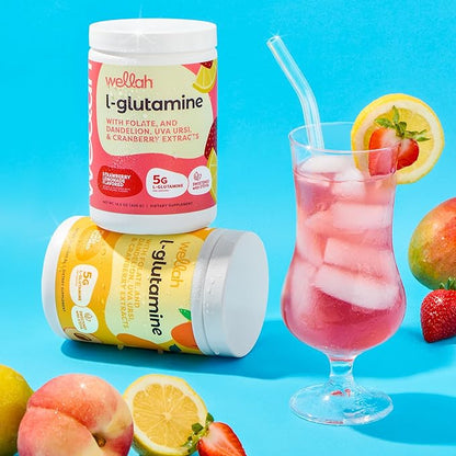 Wellah L-Glutamine Peach Mango (50 Servings) - 5g L-Glutamine Per Serving, Sweetened with Stevia