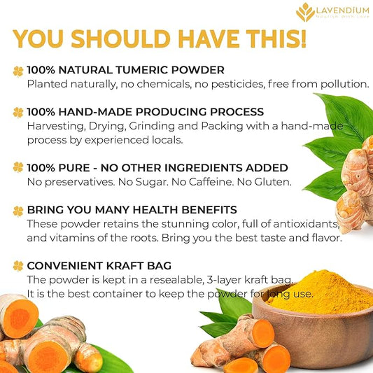 20oz (1.25 lbs) Turmeric Powder, 100% Natural & Pure, Ground, Seasoning Root Powder, No Additives, No Gluten, Vegan.