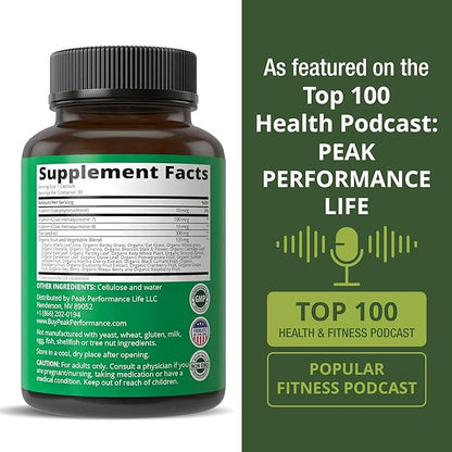 Vitamin K with Whole Food Blend of 25+ Vegetables and Fruits for Max Absorption. Vegan Capsules Supplement. Vitamins K1, K-2 MK4 + K2 Natto MK7. Alternative to Drops, Gummies. VIT K with K 2 and MK-7