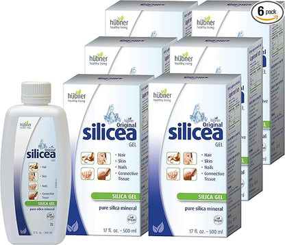 Hübner Original Silicea Gel 17 fl oz / 500 ml, 6 Pack, for Hair, Skin, Nails, and Connective Tissue, Pure Colloidal Silica Gel Formula, No Additives or Preservatives