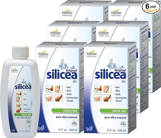 Hübner Original Silicea Gel 17 fl oz / 500 ml, 6 Pack, for Hair, Skin, Nails, and Connective Tissue, Pure Colloidal Silica Gel Formula, No Additives or Preservatives