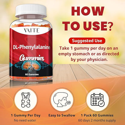 DLPA: DL-Phenylalanine 1000mg – Advanced Form of Phenylalanine for Amino Acid Support – 60 Gummies – Non-GMO, Gluten-Free, Easy-to-Take Formula for Daily Use and Consistent Wellness Support