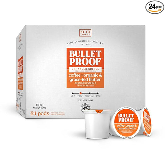 Bulletproof Coffee + Organic Grass-Fed Butter Single-Serve Pods, Keto Coffee, All-in-One Recipe with MCT Oil and Butter, Packaging May Vary