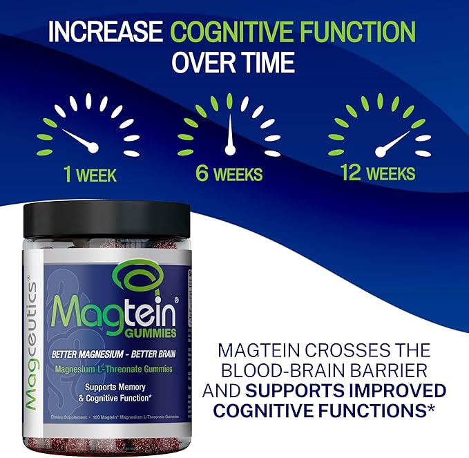 Magtein Gummies - Magnesium L-Threonate Gummy, Brain Support, Focus Supplement, Boost Memory & Cognitive Function - 150 Vegan Gummies