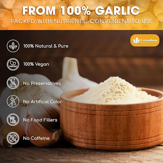 Lavendium, Premium 25oz Garlic Powder, 100% Natural and Pure from Garlic, Rich Flavor, Perfect for Cooking & Seasoning, No Additives, No Gluten, No Sugar, Vegan