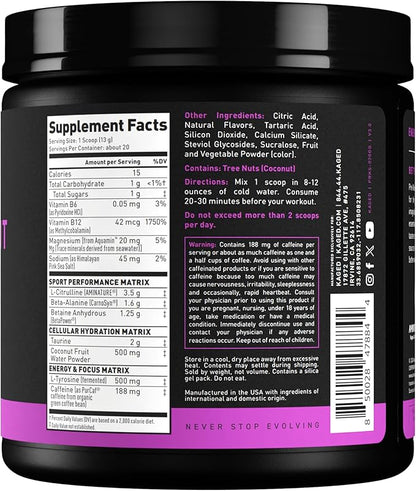 Kaged Sport Pre Workout Powder for Men & Women, Glacier Grape, Sport Certified, 188mg Caffeine, Nitric Oxide Supplement, Beta Alanine for Energy, Weightlifting, Cardio Endurance, Strength, 20 Servings