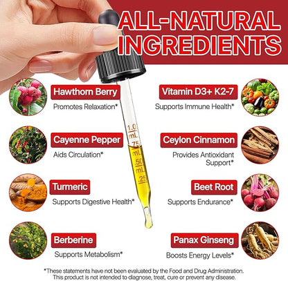 Cayenne Pepper Drops, Natural Cayenne Pepper Extract, Contains Beetroot & Turmeric & Hawthorn & Vitamin K2+D3, Natural Formula, Nutritional Supplement Drops 60ml
