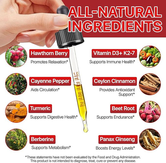 Cayenne Pepper Drops, Natural Cayenne Pepper Extract, Contains Beetroot & Turmeric & Hawthorn & Vitamin K2+D3, Natural Formula, Nutritional Supplement Drops 60ml