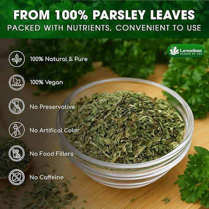 Lavendium, 4 oz Premium Dried Parsley Leaves – 100% Pure, Non-GMO, Gluten-Free, Vegan – Aromatic Culinary Herb for Cooking, Garnish, and Seasoning – No Additives or Preservatives – Resealable Bag