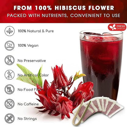 FRESHDRINKUS, Premium 30 Hibiscus Flowers Tea Bags, 100% Natural & Pure from Hibiscus Flowers. Loose Flower Hibiscus Herbal Tea. No Sugar, No Caffeine, No Gluten, Vegan.