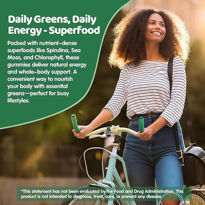 Spirulina Gummies, Organic Spirulina 2500mg Enhanced Daily Energy - Your Daily Super Greens with Sea Moss, Chlorophyll, GLA, Non-GMO, Gluten Free, 120 Vegan Gummies
