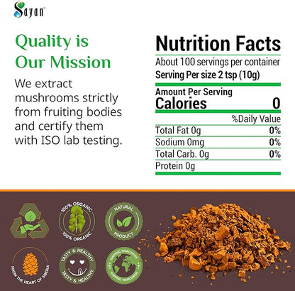 Sayan Siberian Pure Raw Coarse Chaga Powder 2.2lbs/1Kg – Premium Wild Forest Harvested Super Antioxidant Tea – Supports Immune System and Digestive Health – Focus, Energy, Clarity, Wellness - Non-GMO