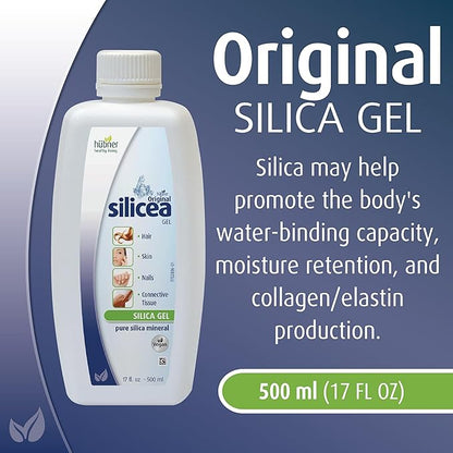 Hübner Original Silicea Gel 17 fl oz / 500 ml, 4 Pack, for Hair, Skin, Nails, and Connective Tissue, Pure Colloidal Silica Gel Formula, No Additives or Preservatives