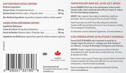Bamboo Silica with Calcium Citrate - 180 Veggie Caps for Bone & Dental Health, Enhanced Hair, Skin & Nails Growth - Plant-Based Supplement, Bamboo Extract & Organic Silica for Wellbeing
