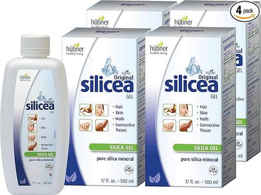 Hübner Original Silicea Gel 17 fl oz / 500 ml, 4 Pack, for Hair, Skin, Nails, and Connective Tissue, Pure Colloidal Silica Gel Formula, No Additives or Preservatives