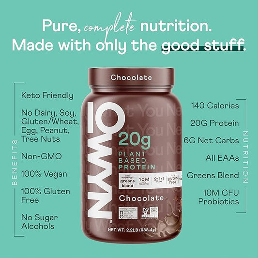OWYN Only What You Need Dairy Free Protein Powder with 20g Protein, Probiotics, Superfoods Greens, Pea, Chia and Pumpkin Seed Blend (Chocolate, 2.2 Pound - Pack of 1)