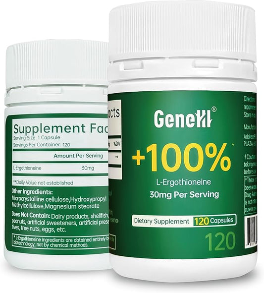 L-Ergothioneine Supplement, 30mg(EGT)/Serving, 6X Ergothioneine Mushroom Extract Supplements Longevity, Immune Support, Heart Health & Brain Supplement, Lab Tested, Made in USA (120 Servings)
