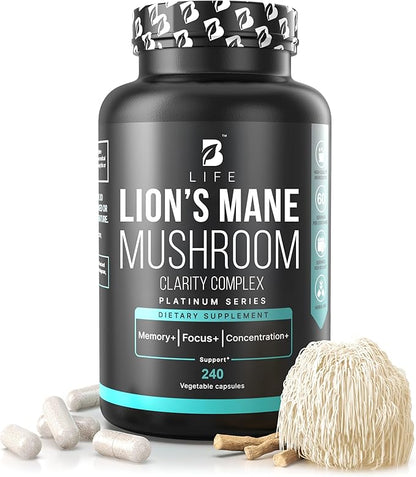 Clarity Complex with Natural Ingredients: Thiamin Vitamin B1, Ashwagandha, Lion's Mane Mushroom | 240 caps | Helps Increase Focus, Cognition, Memory and Clarity | Made in The USA by B Life.
