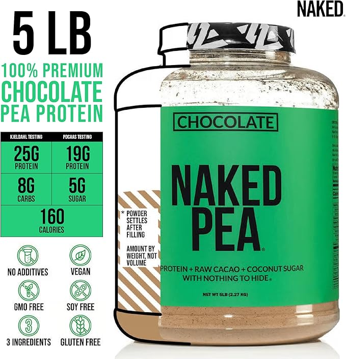 NAKED nutrition Chocolate Naked Pea Protein Isolate - 5Lb Bulk, Plant Based, Vegetarian & Vegan Protein. Easy To Digest, Non-Gmo, Gluten Free, Lactose Free, Soy Free