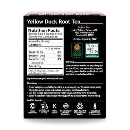 Organic Yellow Dock Root Tea – 18 Bleach-Free Tea Bags – Caffeine-Free Tea, Powerful Detoxifier That Supports a Healthy Gastrointestinal System, Good Source of Vitamins, Kosher
