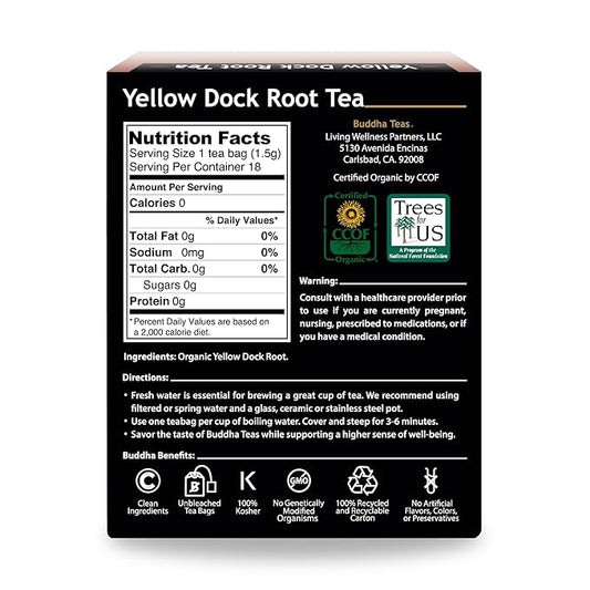 Organic Yellow Dock Root Tea – 18 Bleach-Free Tea Bags – Caffeine-Free Tea, Powerful Detoxifier That Supports a Healthy Gastrointestinal System, Good Source of Vitamins, Kosher
