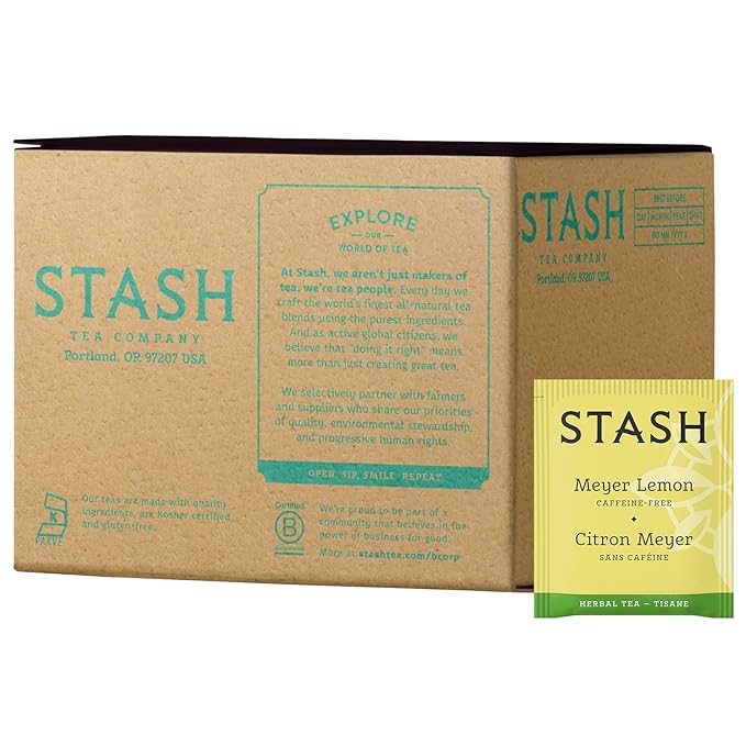 Stash Tea Meyer Lemon Herbal Tea - Naturally Caffeine Free, Non-GMO Project Verified Premium Tea with No Artificial Ingredients, 100 Count (BULK PACKAGING)