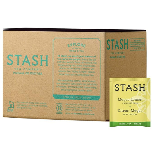 Stash Tea Meyer Lemon Herbal Tea - Naturally Caffeine Free, Non-GMO Project Verified Premium Tea with No Artificial Ingredients, 100 Count (BULK PACKAGING)