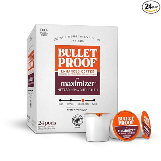 Bulletproof The Maximizer Single-Serve Coffee Pods, 24 Count, Clean Coffee with Prebiotics for Metabolism and Gut Health Support, Packaging May Vary